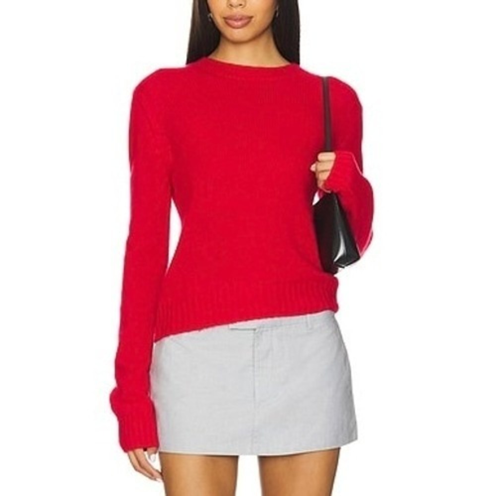 ENZA COSTA Cashmere Easy Crew Sweater Women Medium Red Luxury Knit Long Sleeve